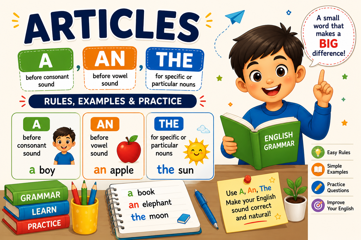 Articles (A, An, The) हिंदी में
