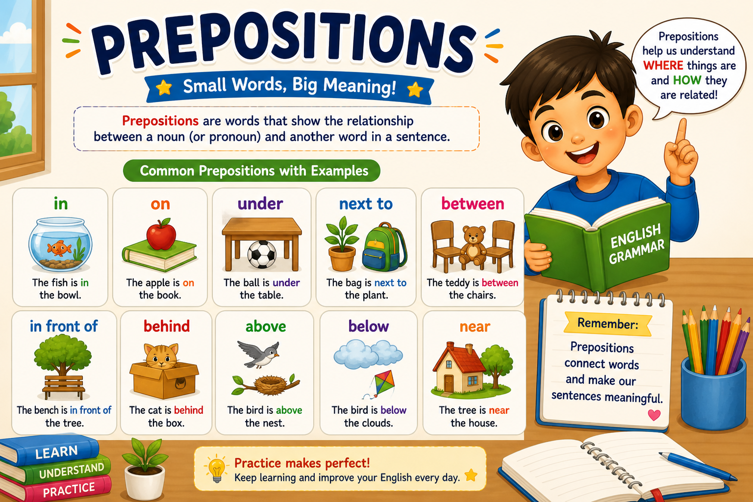 Prepositions (in, on, at)